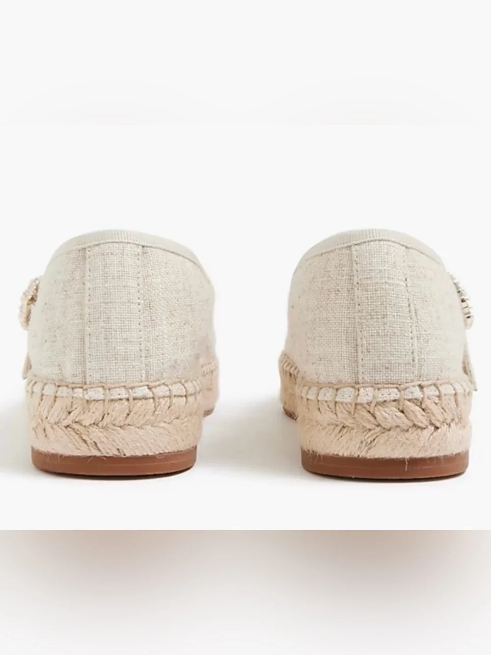J.Crew Women’s Cream Espadrille Mary Jane Flats with Pearl Buckle size 6